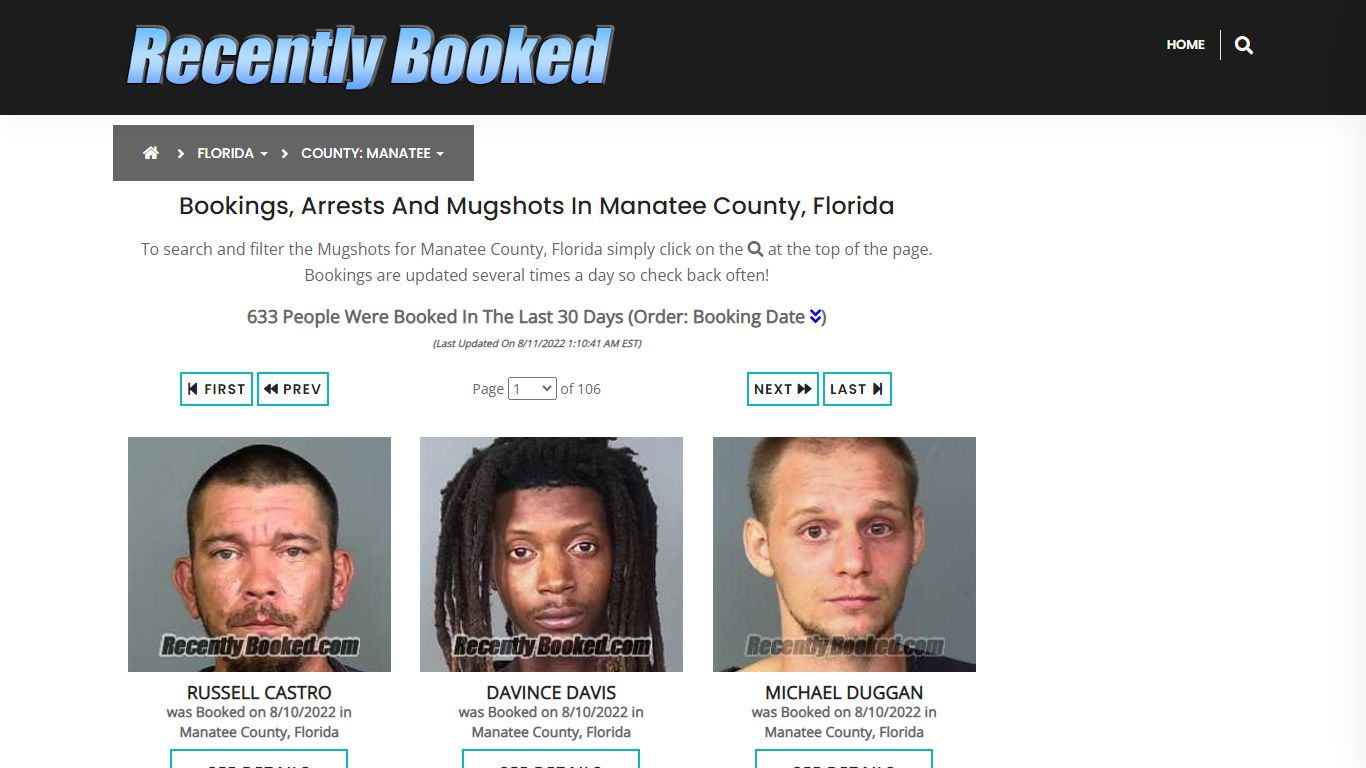 Recent bookings, Arrests, Mugshots in Manatee County, Florida